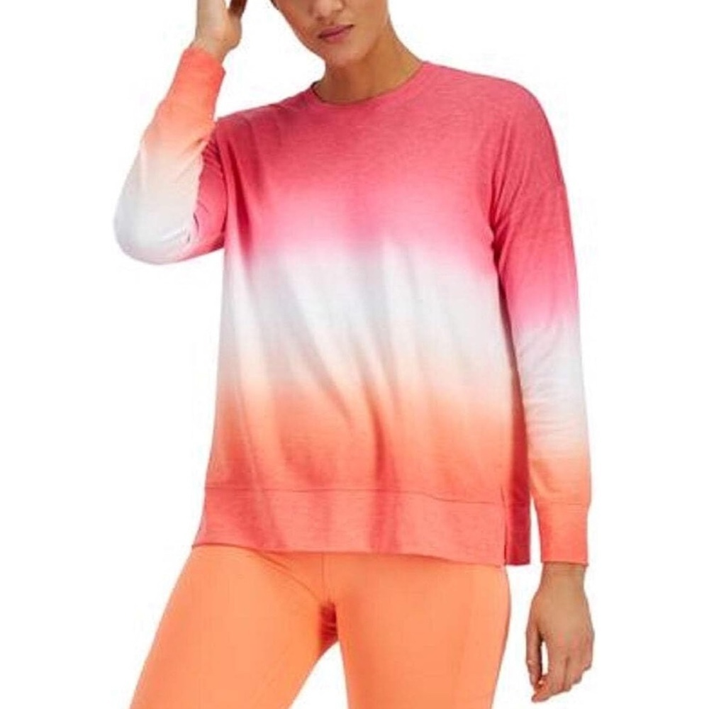 Women's Dip Dye Crewneck Top Pink Orange Ombre Sweatshirt - Picture 2 of 3